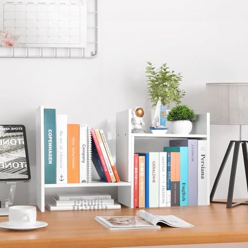 CITLOW Desktop Shelf Organizer - Adjustable Wood Desktop Bookshelf, Table Top Shelves, Desk Book Organizer for Office Supplies and Home Décor (White)