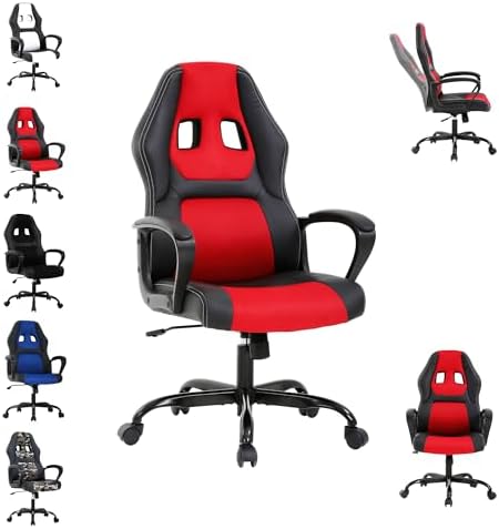 Cheap Gaming Chair Video Game Chair Ergonomic Computer Game Chair with Lumbar Support Adjustable Armrest High Back Racing Swivel Office Chair PU Leathe for Adults Kids Red