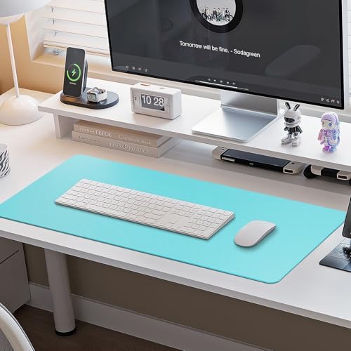 Boutilon Leather Desk Pad Protector,Non-Slip Mouse Pad,Laptop Desk Pad,Office Mouse Mat,Waterproof Leather Desk Blotter,Desk Writing Pad for Office and Home (XXXL-Bright Blue,47"x 24")