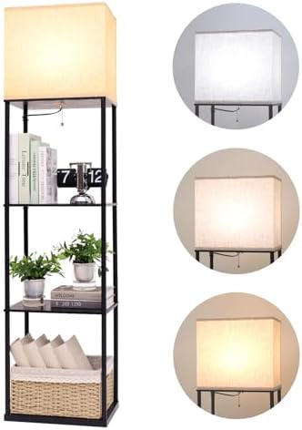 Gupuzm Floor Lamp with Shelves, Large Size Rectangle Standing Lamp with 3 Color Temperature Bulb, Corner Display Bookshelf Lamp for Living Room, Bedroom and Office (Black-9)