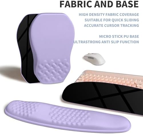 2-in-1 Ergonomic Set, Wave Keyboard Wrist Rest and Massage Slope Mouse Pad Wrist Support, Rebound Memory Foam for Relieve Carpal Tunnel Syndrome and Wrist Pain (Lavender Purple)