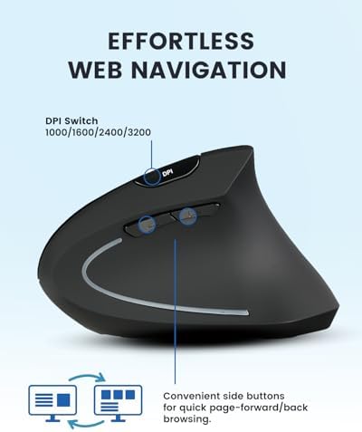 Perixx PERIMICE-813RX Wireless Rechargeable Vertical Mouse - Multi-Device spec - Duo Wired and Wireless Charging Feature -The Included Charger Compatible with iPhone, AirPods, and AirPods Pro