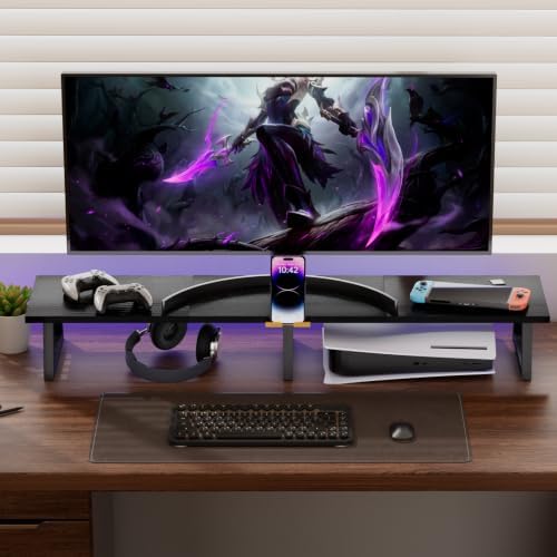 TEAMIX 42 inch Dual Monitor Stand with Storage Drawer & Phone Holder, Black