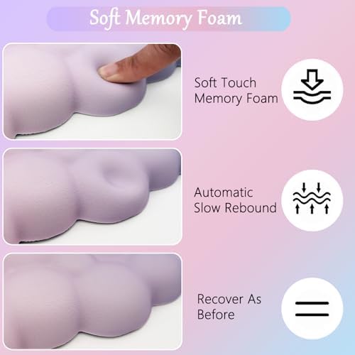 Cloud Mouse Pad Keyboard Wrist Rest for Mouse 4PCS Mini Small Desk Mat Pad Set Memory Foam Non-Slip Cute Ergonomic Gaming Mouse Wrist Support for Computer Home Office Pink Purple Blue