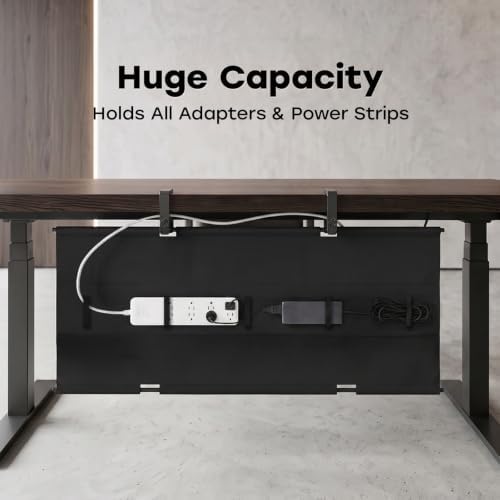 No Drill Under Desk Cable Management Tray, 36 Inch, Black