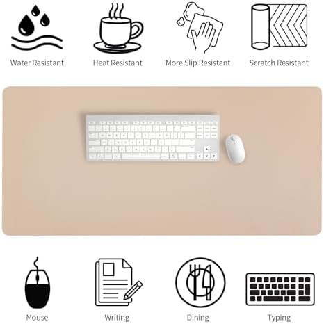 Bloss Extra Large Leather Desk Mat 47.2" x 24" Non-Slip Dressing Table Cover Protector, Waterproof Student Study Desk Mat, PU Leather Computer Writing Desk Pad for Home Office and Decor - Beige