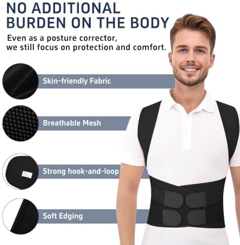 Posture Corrector for Women and Men, Full Back Brace for Posture Support, Adjustable Shoulder Straightener with Waist Belt, Breathable Upper Back Brace for Hunchback Posture, Daily Back Support Black, Medium