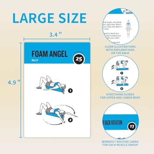 Foam Roller Workout Cards, 62 Exercises Cards Deck Large Size 5" x 3.5" Fitness Cards for Women & Men, Beginner Fitness Guide to Training Exercises at Home or Gym