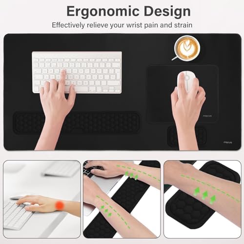 MOSISO Large Gaming Mouse Pad&Massage Keyboard Wrist Rest, Black
