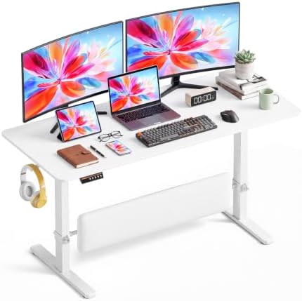 MALOL 56" x 24" Electric Standing Desk with Adjustable Footrest, White