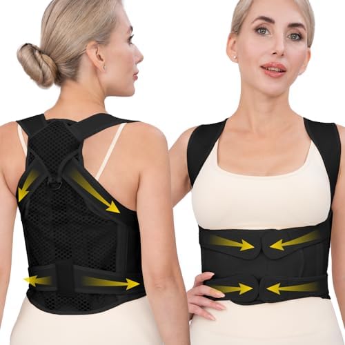 Back Brace Posture Corrector for Women & Men, Adjustable Full Back Support, Shoulder Straightener for Upper & Lower Back Pain Relief-Scoliosis, Hunchback, Waist Trainer (Small, Balck)