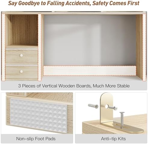 REIBII Desktop Bookshelf, 8 Shelves Desk Hutch for Dorm Room, Natural