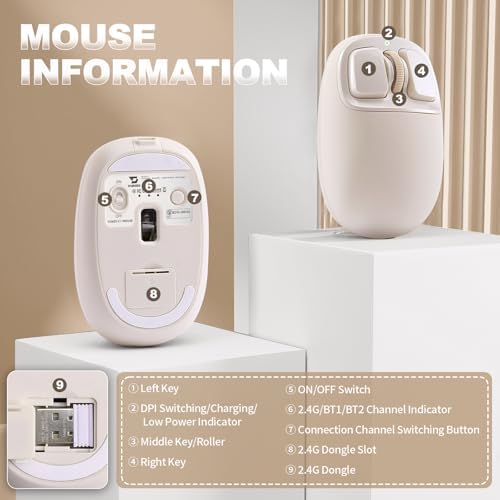 YUNZII C1 Wireless Tri-Mode Wireless Mouse 4800 DPI Optical (Beige)