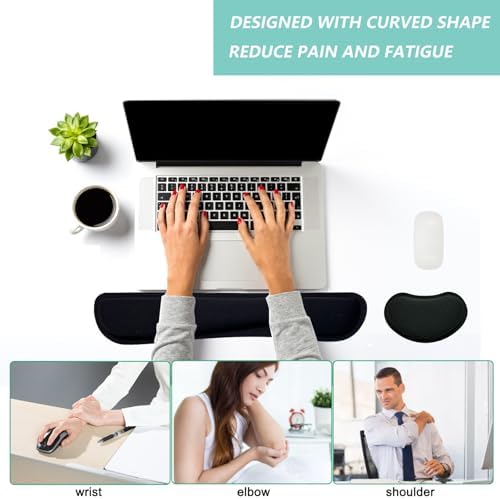 Keyboard Wrist Rest Mouse Wrist Support Set, Memory Foam Wrist Rest Pad for Computer Laptop Keyboard Mouse, Ergonomic Wrist Cushion Support for Typing Pain Relief, Gaming Home Office, Black
