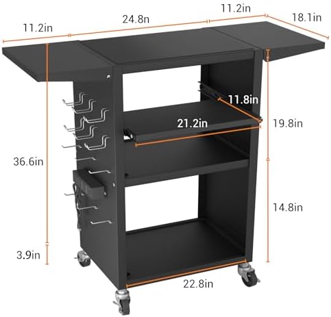 Mobile AV Cart with Pullout Keyboard Tray, Rolling Computer Cart Height Adjustable Rolling Media Utility Cart with 4 Wheels
