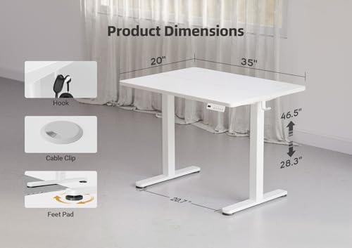 YDN 35 x 20 Inch White Electric Standing Desk