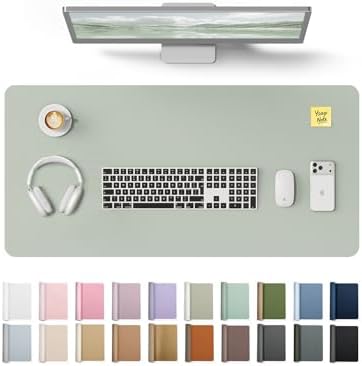 YSAGi Leather Desk Protector, Office Mat, Large Mouse Mat, Non-Slip PU Leather Blotter, Laptop Pad, Waterproof Writing Pad for Office and Home (Grayish Green, 31.5" x 15.8")