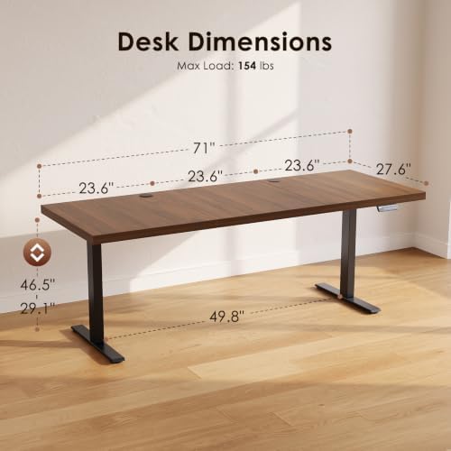 OffiGo 71 Inch Executive Electric Standing Desk Height Adjustable, Walnut