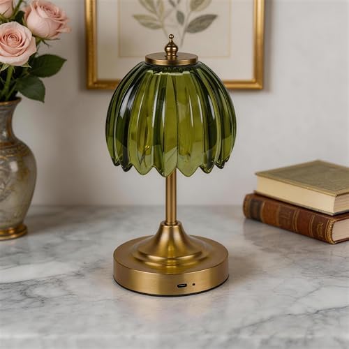 Upgrade Mini Tulip Cordless Table Lamp, Home Décor-Green