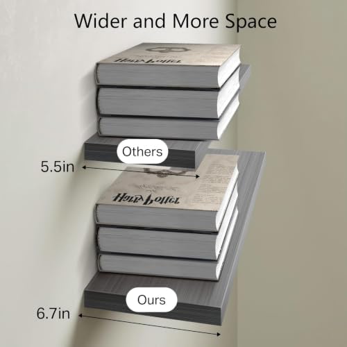 BAYKA Grey Floating Shelves 22.5in, Set of 3, Wall Mount Rustic Wood Shelf