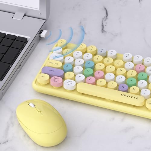 UBOTIE Colorful Wireless Keyboard and Mouse Combo (Yellow-Polychrome)