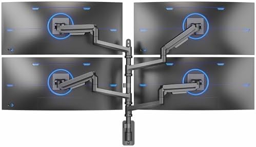 VIVO Quad Ultrawide Wall Mount, Heavy Duty Pneumatic Arm Monitor Station, Fits Four 38 inch Screens, Pneumatic Height Adjustment and 140lb Weight Capacity, Black, MOUNT-V400D