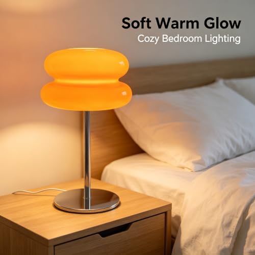 Bedroom Glass Mushroom Lamp, Orange