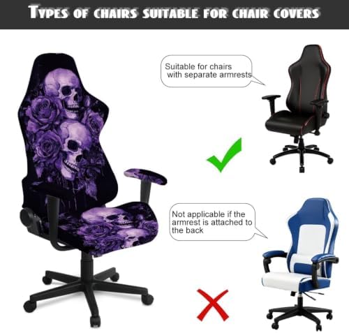 Skull Purple Gaming Chair Cover Stretchable Game Chair Slipcovers with 2 Armrest Covers, Scratch-Proof Gamer Desk Chair Covers for Computer Office Seat