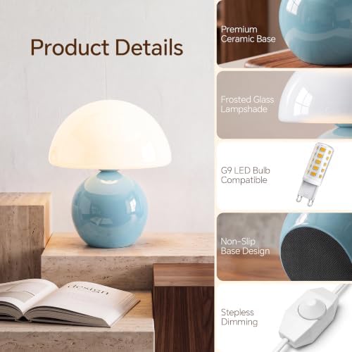 Dawnwake Mushroom Lamp Table Lamp for Bedroom-Small Desk Table Lamps,Blue