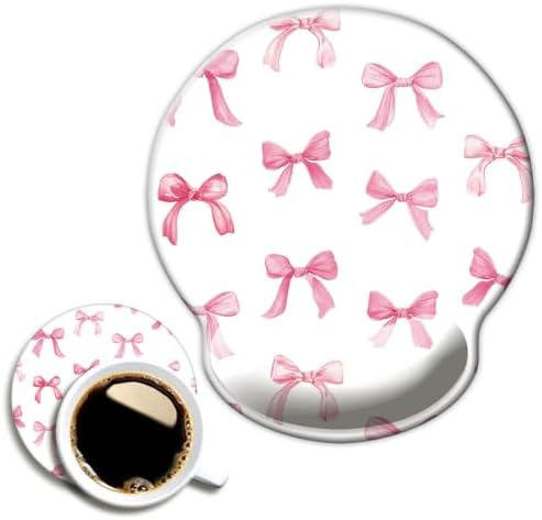Ergonomic Mouse Pad with Wrist Support,Mouse Pad with Wrist Rest,Relieve Wrist Pain Mousepad Non-Slip Rubber Base,Mouse Pads for Desk,Computers,Laptop,Office,Home,Accessories Cute Pink Bow