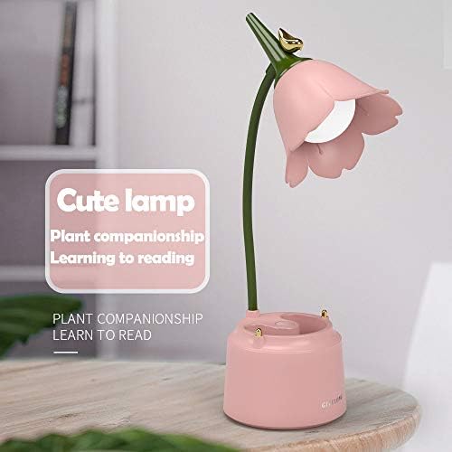 Pink Cute Desk Lamp for Kid, Rechargeable LED Lamp with USB Charging Port, Flexible Gooseneck, 3 Color Modes & Stepless Dimming, Table Lamp for College Dorm Bedroom Reading