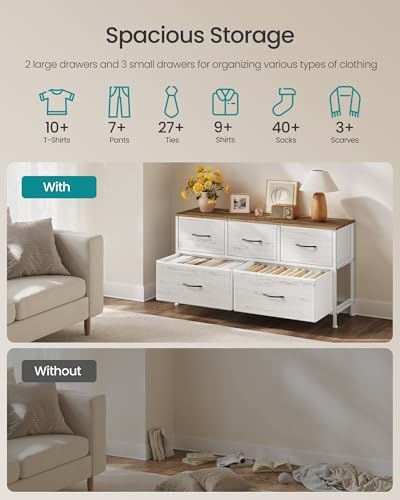 SONGMICS Dresser for Bedroom, Wide Dresser with 5 Fabric Drawers