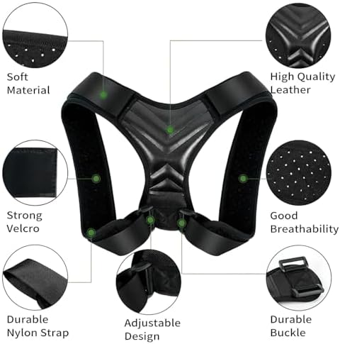Posture Corrector Support Brace, Black Adjustable Back Straightener, Discreet Breathable Design for Spine Alignment, Upper Body Support Belt (XL)