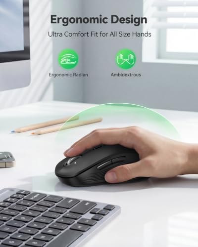 TECKNET Rechargeable Wireless Bluetooth Mouse with 4-Way Wheel, 3-Device