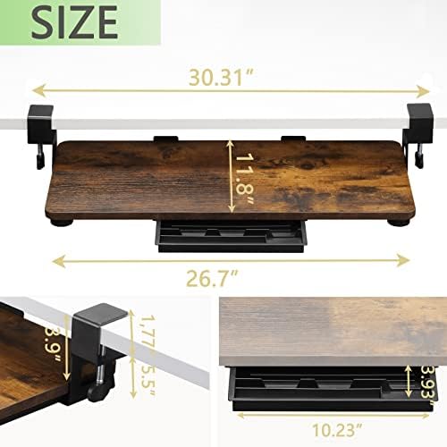 ETHU Under Desk Keyboard Tray with C-Clamp, 26.77x11.81", Walnut