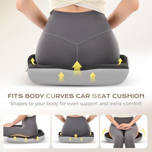 Coverado Seat Cushion for Sciatica Pain Relief, Ergonomic Memory Foam Wheelchair Cushions, Non-Slip Washable Car Seat Cushions for Driving Travel Truck Office Chair Car Driving Driver Gray&Black