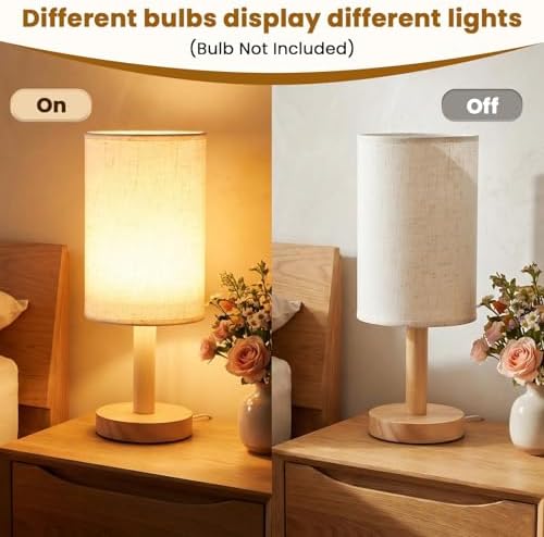 Small Table Lamp Set of 2, Round Tall Bedside Lamps