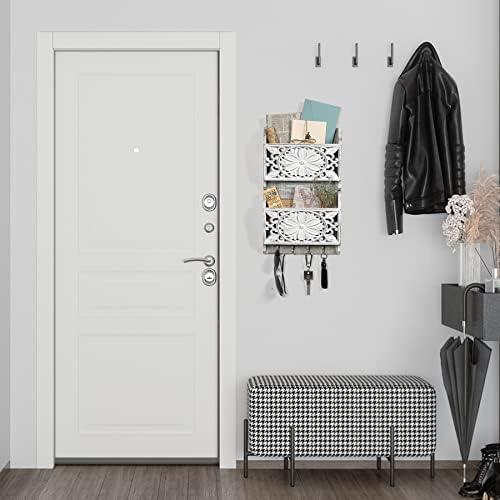 2-Slot Mail Organizer Wall Mount with 4 Hooks