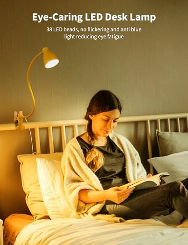 BOHON Clip on Light, Desk Lamp with Clamp, 5 Color 10 Brightness Yellow