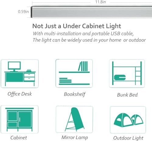 ASOKO 12 Inch Under Counter LED Lights Dimmable 5000K Plug in Desk 2Pack