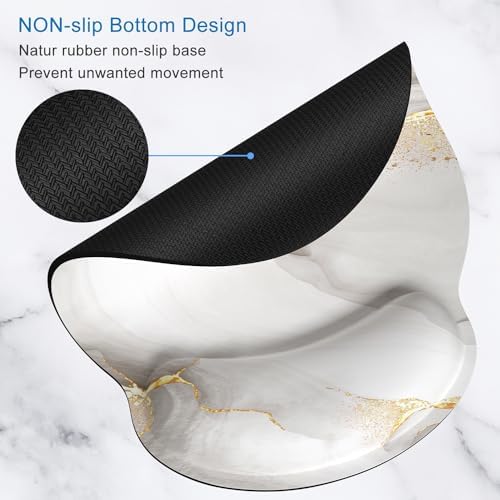 ITNRSIIET Ergonomic Mouse Pad with Wrist Support Wrist Rest Smooth Surface Non-Slip Rubber Base Comfortable Office Supplies Pain Relief, 9.8 x 9.1 inches, White marbling