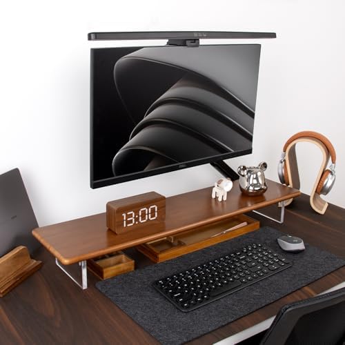 Bamboo Monitor Stand Riser, Brown Desk Shelf with Acrylic Legs