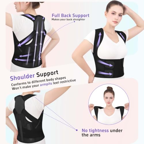 Posture Corrector for Women and Men Back Brace Straightener Pain Relief Back Support Lightweight Adjustable Hump Scoliosis Traction Correction Helps Reduce Upper Hunchback Slouching Kyphosis Black X-Large