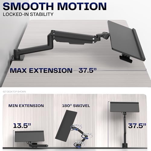 VIVO Black Pneumatic Arm Clamp-on 24 x 10 in Keyboard Tray, MOUNT-KB35CP