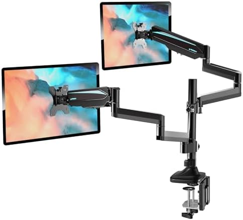 EUREKA ERGONOMIC Dual Monitor Stand, Fully Adjustable Gas Spring Double Monitor Arms for PC Computer Screen 13 to 32 inch up to 17.6 LBS W VESA 75x75mm,100x100mm C Clamp Grommet Base, Black