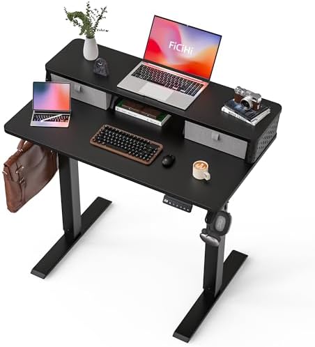 FiCiHi 35x20 Inch Electric Standing Desk, 2 Drawers, Adjustable Height Desk