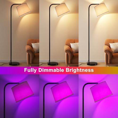 Ambimall RGB Floor Lamp - Remote Control, 8 Colors and 3000K-6500K Color Temperature, Fully Dimmable, Standing Lamp for Living Room with Rotating Head, Tall Lamp for Bedroom (RGB-Black and Beige)