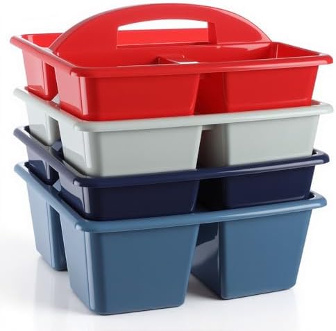 Kathfly 4 Pack Classroom Caddy Organizer with Handle Bulk, Blue Red