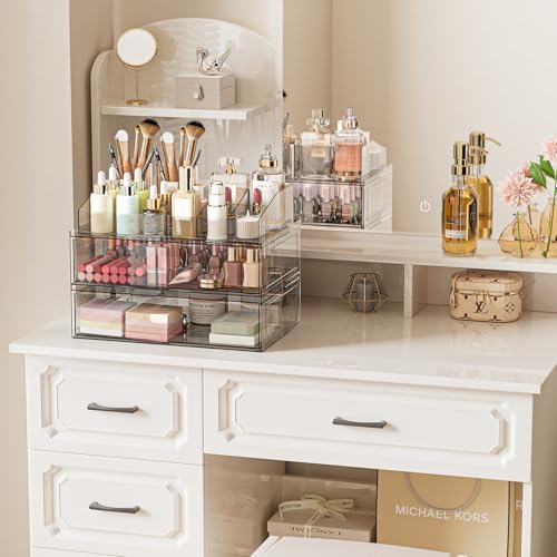 Clear Stackable Makeup Organizer with Drawer, 12''W Acrylic Storage Drawers