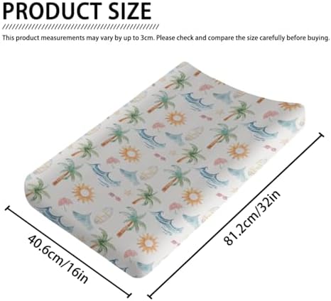 Summer Beach Theme Palm Tree Starfish Sun Pattern Baby Changing Pad Cover, Unisex Beach Ocean Theme Nursery Diaper Changing Table Pad Mat Sheet for Boys Girls-16x32